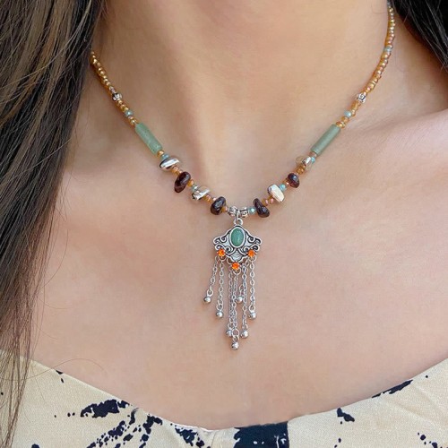 Tibetan Crystal Copper Luck Tassel Necklace