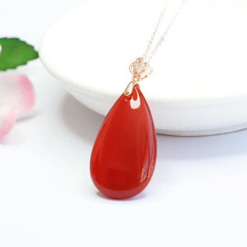 925 Silver Waterdrop Red Agate Confidence Necklace