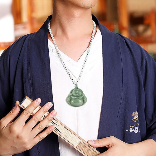 Laughing Buddha Cyan Jade Harmony Necklace Pendant