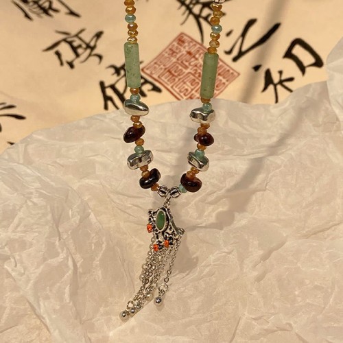 Tibetan Crystal Copper Luck Tassel Necklace