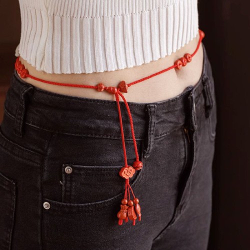 Natural Cinnabar Calm Blessing Belly Chain