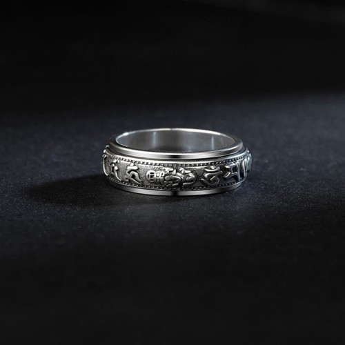 Tibetan Om Mani Padme Hum PiXiu Rotatable Luck Ring Tibetan Om Mani Padme Hum PiXiu Rotatable Luck Ring