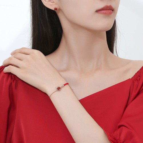 Flash Sale-925 Silver Year of the Dragon Cinnabar Red Agate Ring Set