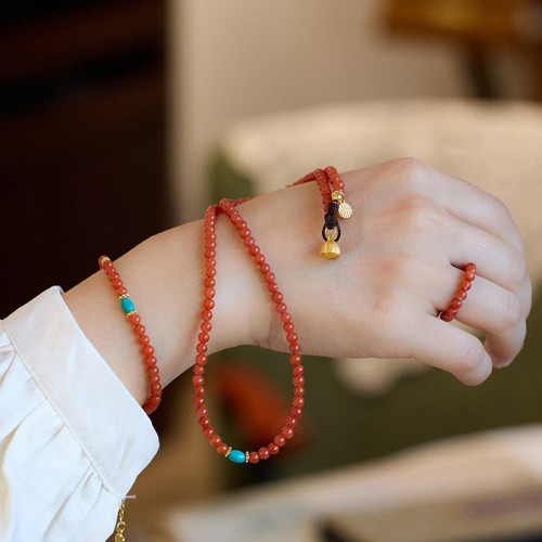 925 Sterling Silver Plated Gold Red Agate Confidence Set