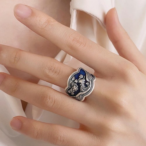 925 Silver Phoenix Peony Luck Ring