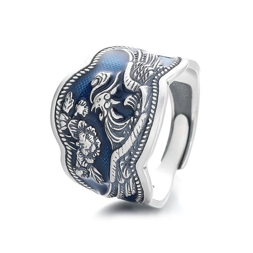 925 Silver Phoenix Peony Luck Ring