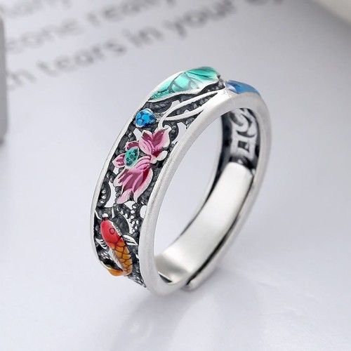 925 Sterling Silver Koi Lotus Luck Ring 925 Sterling Silver Koi Lotus Luck Ring