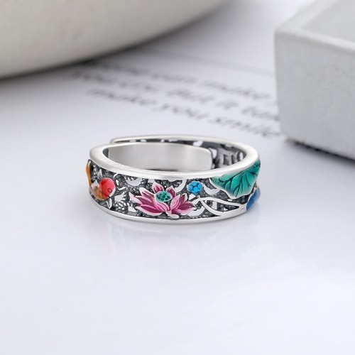 925 Sterling Silver Koi Lotus Luck Ring 925 Sterling Silver Koi Lotus Luck Ring