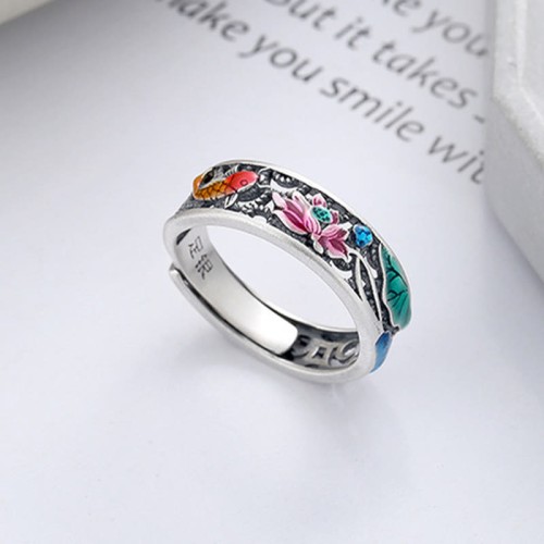 925 Sterling Silver Koi Lotus Luck Ring 925 Sterling Silver Koi Lotus Luck Ring