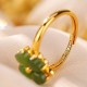 925 Silver Plated Gold Clover Hetian Jade Ring