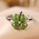 925 Silver Plated Gold Clover Hetian Jade Ring