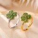 925 Silver Plated Gold Clover Hetian Jade Ring