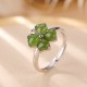925 Silver Plated Gold Clover Hetian Jade Ring