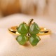 925 Silver Plated Gold Clover Hetian Jade Ring
