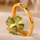 925 Silver Plated Gold Clover Hetian Jade Ring