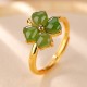 925 Silver Plated Gold Clover Hetian Jade Ring