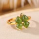 925 Silver Plated Gold Clover Hetian Jade Ring
