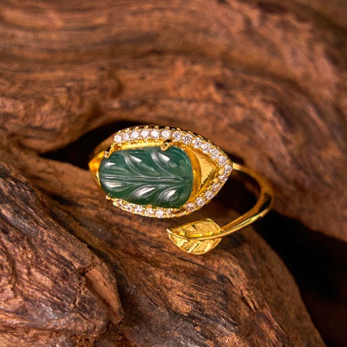 Gold-Plated Jade Leaf Prosperity Ring Gold-Plated Jade Leaf Prosperity Ring