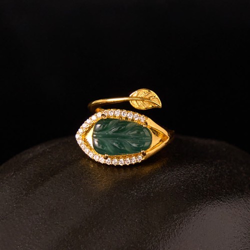 Gold-Plated Jade Leaf Prosperity Ring Gold-Plated Jade Leaf Prosperity Ring