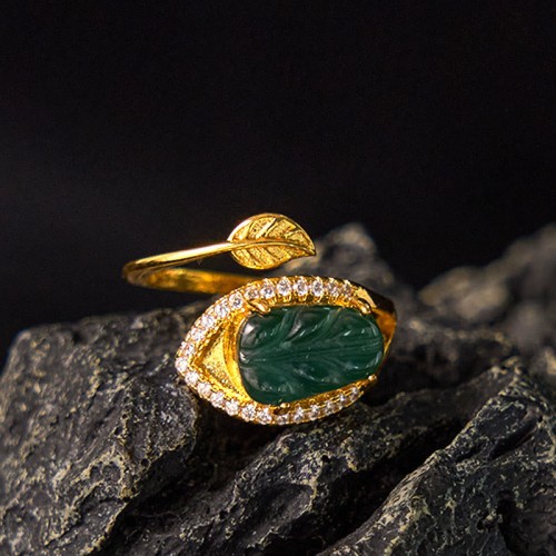 Gold-Plated Jade Leaf Prosperity Ring Gold-Plated Jade Leaf Prosperity Ring