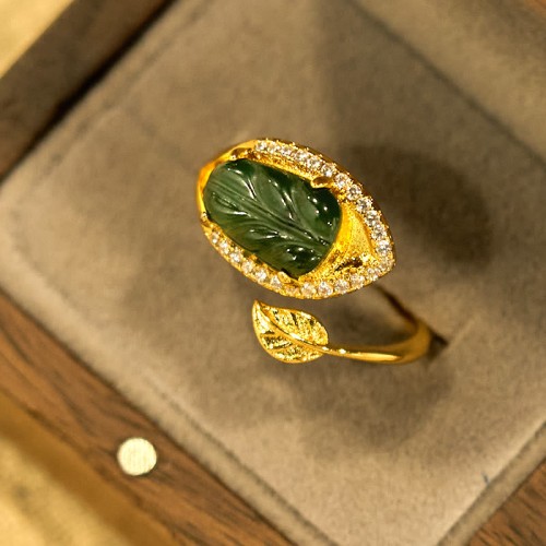 Gold-Plated Jade Leaf Prosperity Ring Gold-Plated Jade Leaf Prosperity Ring