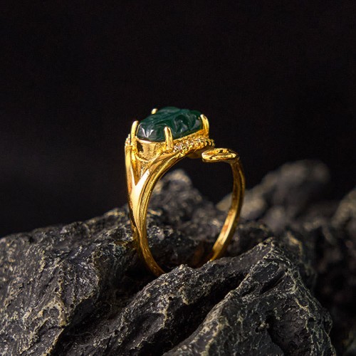 Gold-Plated Jade Leaf Prosperity Ring Gold-Plated Jade Leaf Prosperity Ring