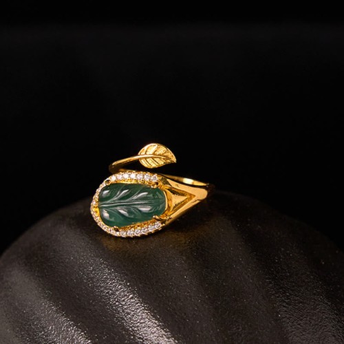 Gold-Plated Jade Leaf Prosperity Ring Gold-Plated Jade Leaf Prosperity Ring