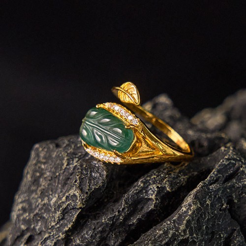 Gold-Plated Jade Leaf Prosperity Ring Gold-Plated Jade Leaf Prosperity Ring