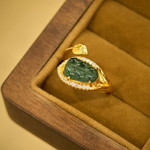 Gold-Plated Jade Leaf Prosperity Ring Gold-Plated Jade Leaf Prosperity Ring