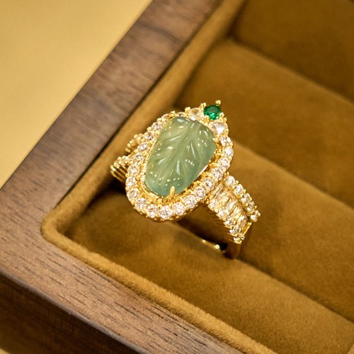 Copper Plated Jade Leaf Diamond Luck Ring Copper Plated Jade Leaf Diamond Luck Ring