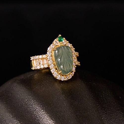 Copper Plated Jade Leaf Diamond Luck Ring Copper Plated Jade Leaf Diamond Luck Ring