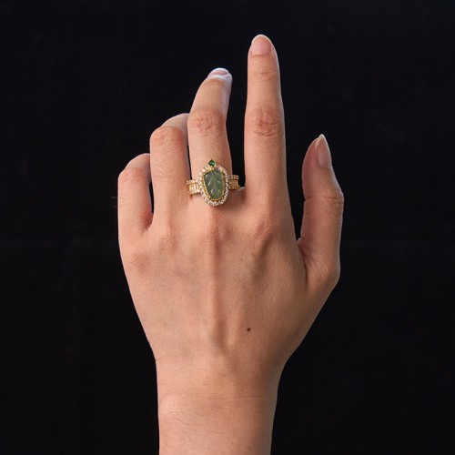 Copper Plated Jade Leaf Diamond Luck Ring Copper Plated Jade Leaf Diamond Luck Ring