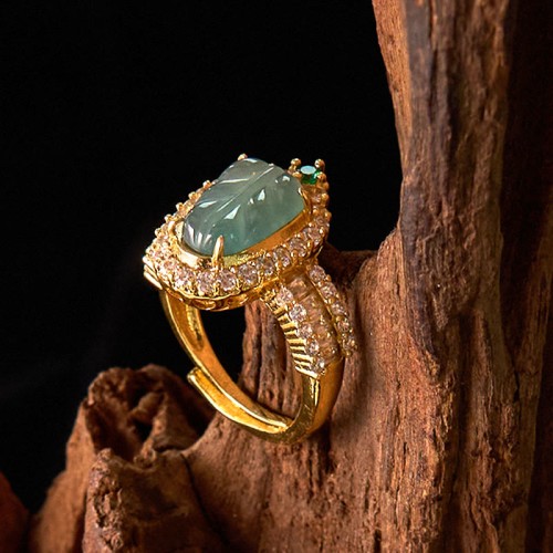 Copper Plated Jade Leaf Diamond Luck Ring Copper Plated Jade Leaf Diamond Luck Ring