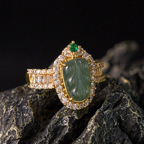 Copper Plated Jade Leaf Diamond Luck Ring Copper Plated Jade Leaf Diamond Luck Ring