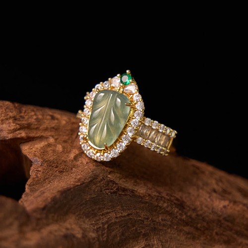 Copper Plated Jade Leaf Diamond Luck Ring Copper Plated Jade Leaf Diamond Luck Ring