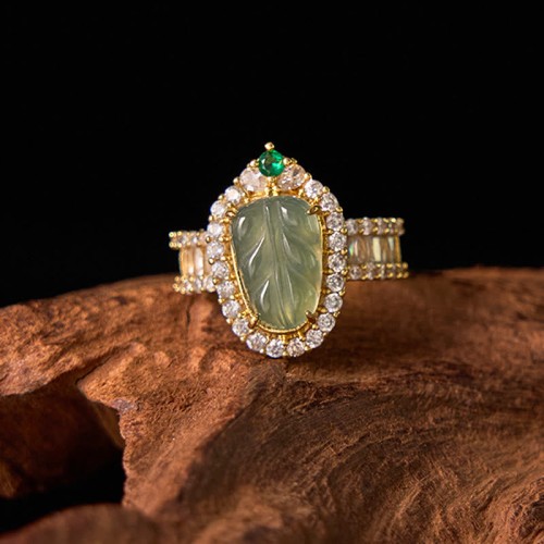Copper Plated Jade Leaf Diamond Luck Ring Copper Plated Jade Leaf Diamond Luck Ring