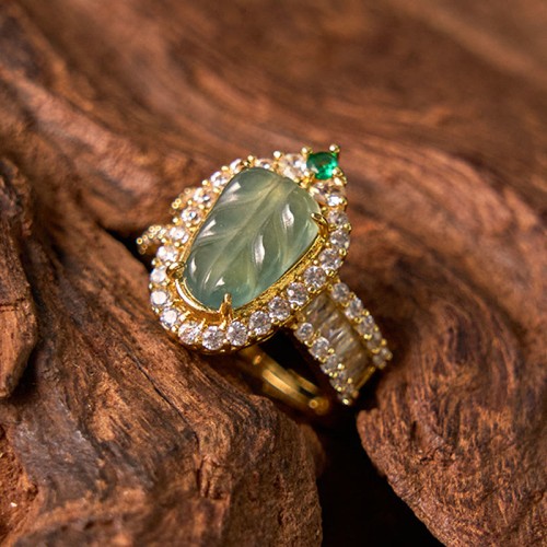Copper Plated Jade Leaf Diamond Luck Ring Copper Plated Jade Leaf Diamond Luck Ring
