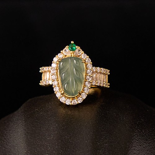 Copper Plated Jade Leaf Diamond Luck Ring Copper Plated Jade Leaf Diamond Luck Ring