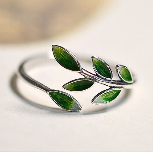Buddha Stone Leaves Copper Wealth Ring