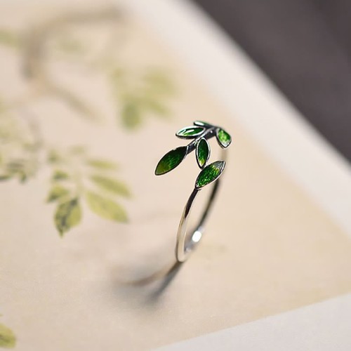 Buddha Stone Leaves Copper Wealth Ring