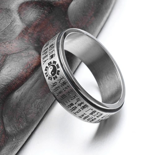 Bagua Yin Yang Chinese Characters Titanium Steel Ring