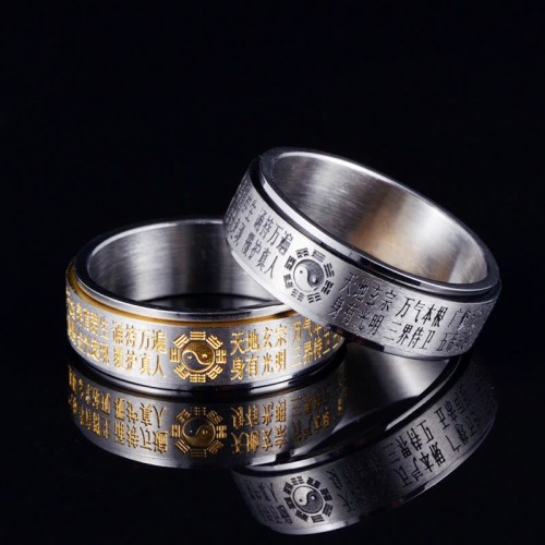 Bagua Yin Yang Chinese Characters Titanium Steel Ring