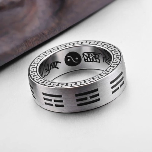 Bagua Yin Yang Taoist Mantra Titanium Steel Harmony Ring Bagua Yin Yang Taoist Mantra Titanium Steel Harmony Ring