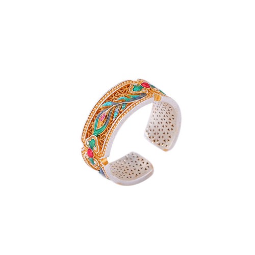 999 Sterling Silver Enamel Feather Calm Ring