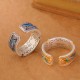 999 Sterling Silver Enamel Feather Calm Ring