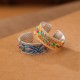 999 Sterling Silver Enamel Feather Calm Ring