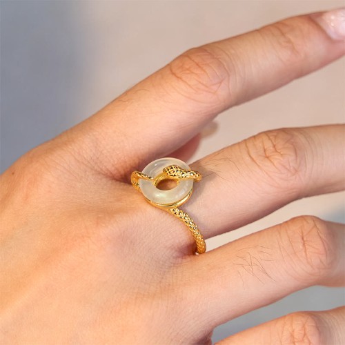 Chalcedony Peace Buckle 925 Sterling Silver Snake Ring