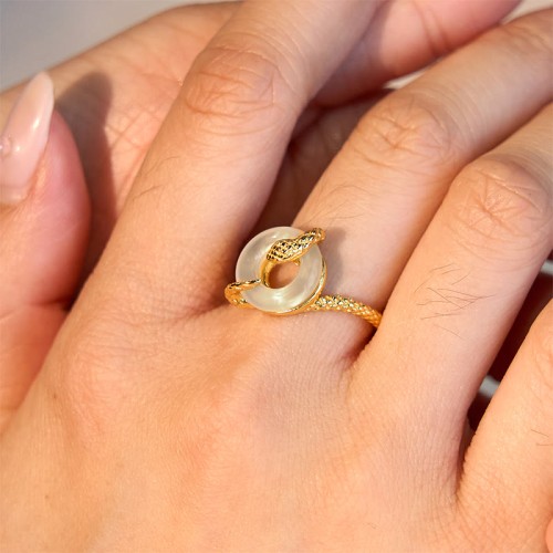 Chalcedony Peace Buckle 925 Sterling Silver Snake Ring