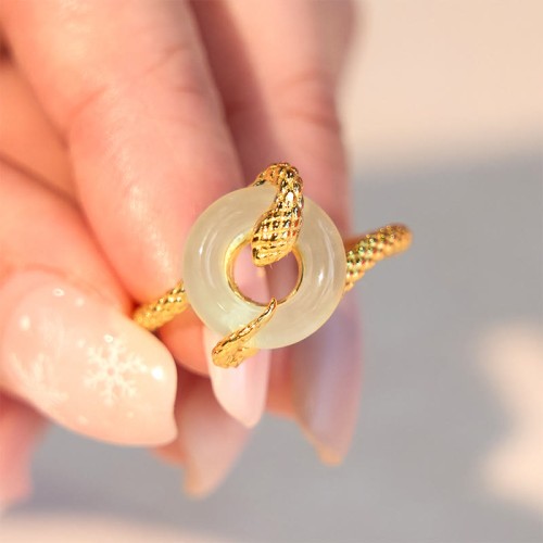 Chalcedony Peace Buckle 925 Sterling Silver Snake Ring