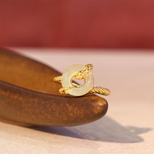 Chalcedony Peace Buckle 925 Sterling Silver Snake Ring